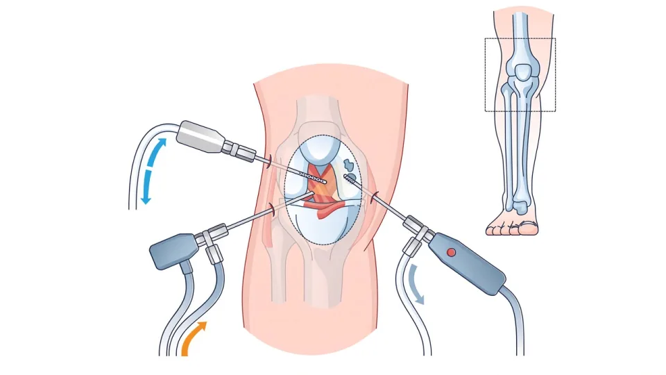 Diagram of knee arthroscopy instruments and anatomy