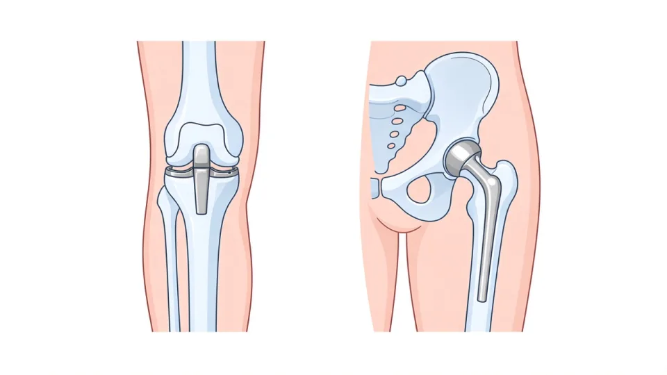 Diagram of knee and hip joint replacement implants